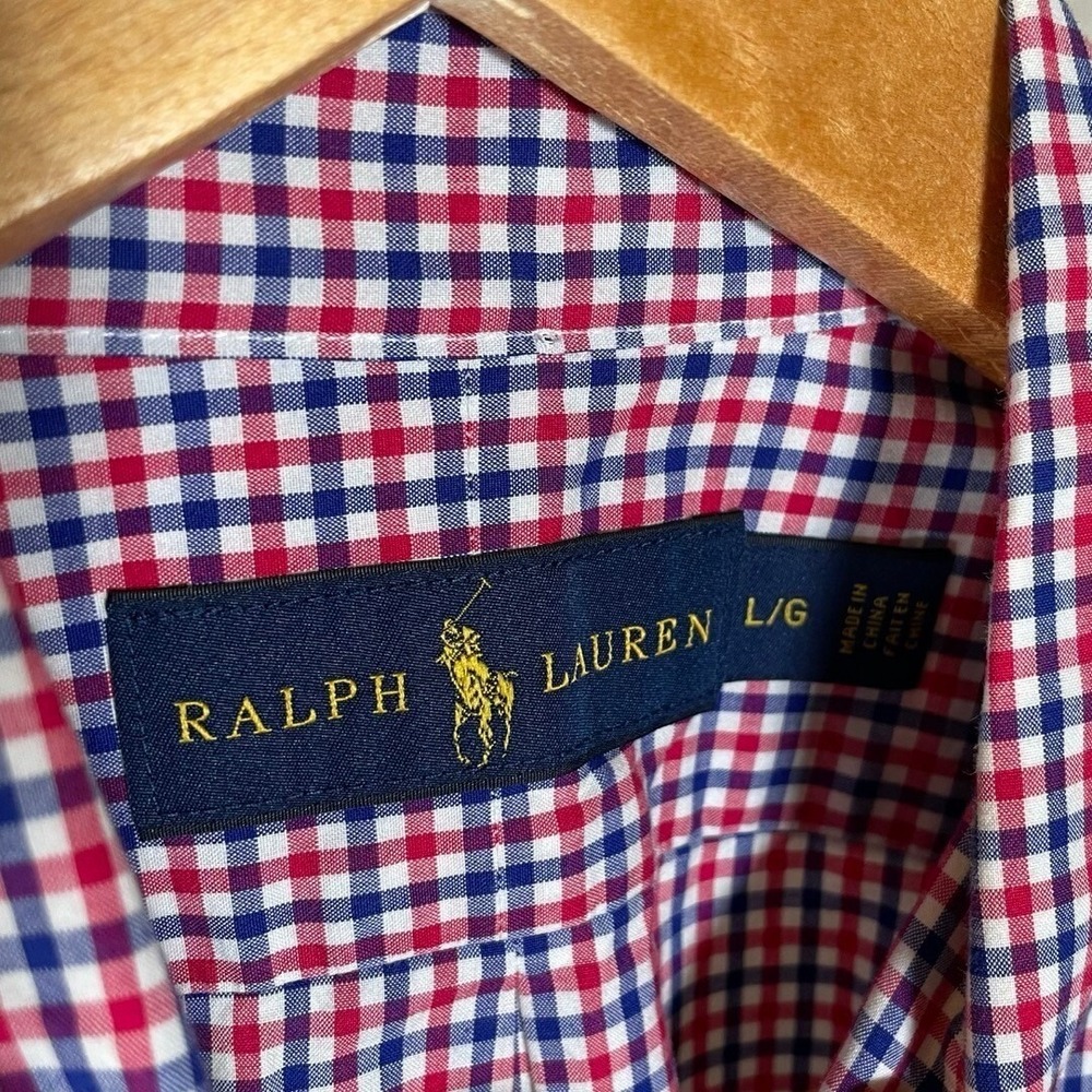 Ralph Lauren Men's Large Gingham Button Down Shirt Long Sleeve Red Blue Check - Picture 4 of 5